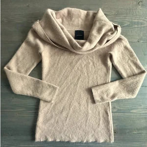 Alex Marie beige Kaninchenhaar Langarm Wasserfallausschnitt Pullover Sweater Damen Größe S - Bild 1 von 7