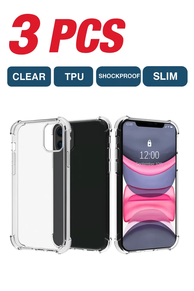 3X Clear Soft TPU Shockproof Anti-Scratch For iPhone 14, 13, 12, 11, Pro, Xs, XR - Image 1 of 4