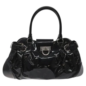 Salvatore Ferragamo Gancini Black Patent Leather Tote Bag Authentic - Picture 1 of 24