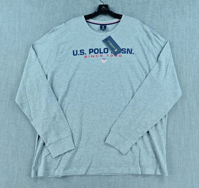 Polo Assn. dos EUA Camiseta masculina 2XL cinza manga longa gola redonda logotipo gráfico nova com etiquetas - Imagem 1 de 4