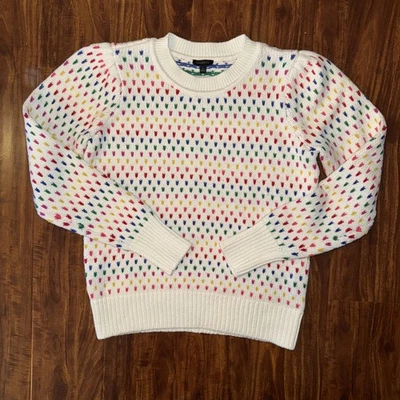 Talbots Crewneck White Sweater Rainbow Speckled Heavy Knit Preppy Women's Sz S - Image 1 of 4