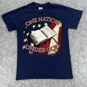 Vintage Jesus Tee Shirt Mens Small Navy Christian USA Flag Bible Patriotic - Picture 1 of 10