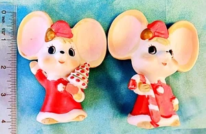 Juego de 2 - Par de estatuillas de ratones de cerámica de Navidad - Imagen 1 de 5