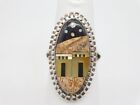 SOUTHWEST DESIGNER STERLING SILVER GOLD FIGURAL BUILDINGS TOWN INLAY STONE RING