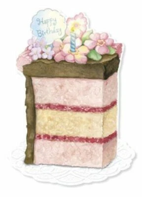 For Art Sake E1 Carol Wilson Art 5"x7" Greeting Card Birthday Cake Slice CRG1509 - Image 1 of 3