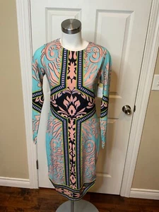 Hale Bob Multicolor Paisley Geometric Long Sleeve Shift Dress, Size Small - Picture 1 of 5