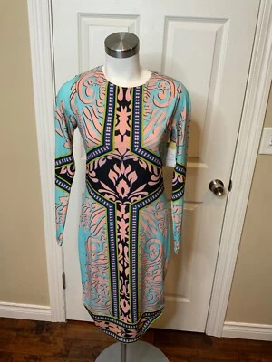 Vestido recto Hale Bob multicolor cachemir geométrico manga larga, talla pequeña Foto 1 de 4