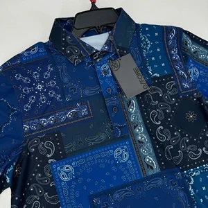 G/Fore Bandana Tech Pique Polo Shirt Mens Medium Twilight Navy Blue Golf New NWT - Picture 1 of 6