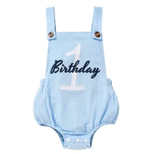Baby Boys Girls 1st Birthday Romper Baby First Birthday Outfit Boy Solid Colo... - Picture 1 of 7