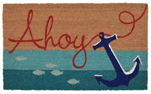 "AHOY DORT"" NAUTISCHER ANKER VINYL RÜCKSEITE COIR TÜRMATTE - 24"" X 36"" - WILLKOMMENSMATTE" - Bild 1 von 1