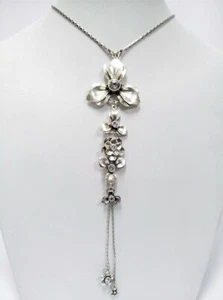 NEW PILGRIM DE SILVER PLATED CHAIN NECKLACE LILY FLOWERS CLEAR CRYSTALS PENDANT  - Picture 1 of 3
