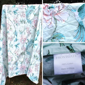 Frontgate Margeaux Cotton Queen Duvet Cover Chinoiserie Mint Button 92 X 100 - Picture 1 of 12