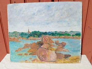 Painting Oil On Cardboard Landscape And River 1976, Signature to Identify - Picture 1 of 3
