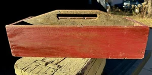 Antique Wood Tote Carrier Primitive Red Paint Vintage Old - Picture 1 of 13