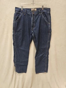VINTAGE Big Mac Jeans Mens 38x30 Carpenter Orange Stitched Dark Wash Denim - Picture 1 of 17