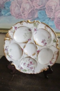 Haviland Limoges France Oyster Plate Violets Gold - Picture 1 of 8
