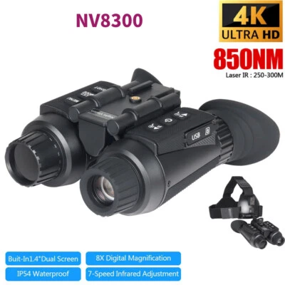 NV8300 8X Zoom IR Night Vision Binoculars 3D 4K Head Mounted Goggles Hunting - Image 1 of 4