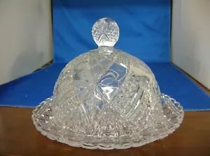 Vintage heavy cut glass candy dish with cover, plate 7 1/4", cover 5 1/4" high - Picture 1 of 9
