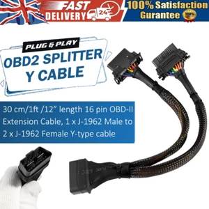 OBD 2 OBD II 16 Pin Splitter Extension Cable Male to Dual Female Y Cable Adapter - Picture 1 of 12