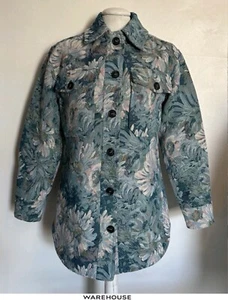 💝WAREHOUSE - Blue Floral Jacquard Shacket Jacket Lined NWOT 6/8 - Picture 1 of 12
