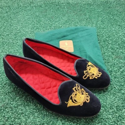 Tênis polo masculino Ralph Lauren 10,5 D preto veludo bordado motivo de caça raposa - Imagem 1 de 4