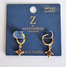 Accessorize Z, 14Ct Plated, Smokey Quartz, 4 Pointed Star, Huggie Hoop Earrings