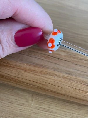 OOAK Trollbeads - White with Orangey Red Flowers - Image 1 of 4