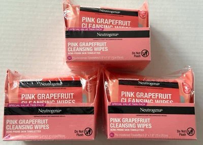 Lot of 3 Double Packs Neutrogena Pink Grapefruit Cleansing Wipes 25 Ea 150 Total - Image 1 of 4