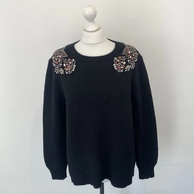 Ted Baker Grettal Jumper Black Embellished Wool Cashmere Size 4 (14 UK) Ladies - Image 1 of 4