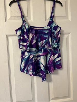 Maxine of Hollywood - топ танкини - размер 16 - фиолетовый и бирюзовый цветочный узор - Изображение 1 из 4