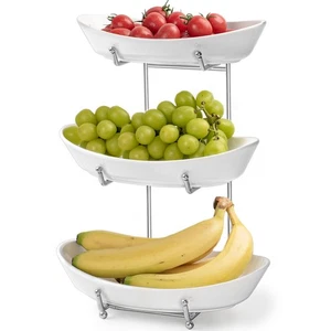 Fruit Bowl Basket for Kitchen Counter, 3 Tier Ceramic Serving Bowls with Meta... - Bild 1 von 6