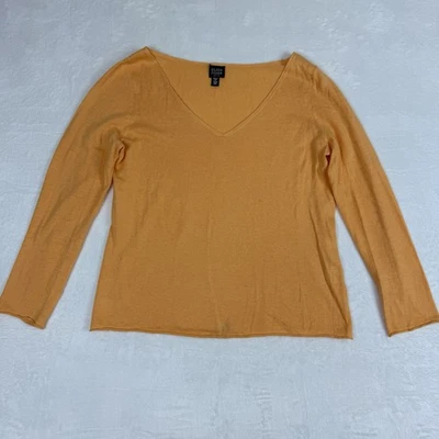 Eileen Fisher Italian Yarn Linen Blend Orange Long Sleeve V-Neck Top Women's PM - Image 1 of 4