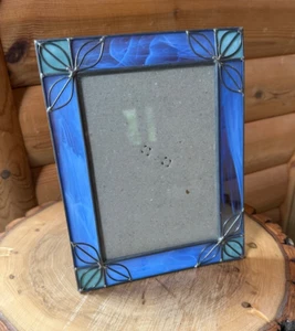 7x5 Stain Glass Picture Photo Frame Blue Green Floral Art Glass Free Standing - Picture 1 of 5