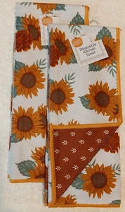 NWT Reversible Harvest Kitchen Towels - Sunflowers Decor, 14x21, Set of 2 - Picture 1 of 2