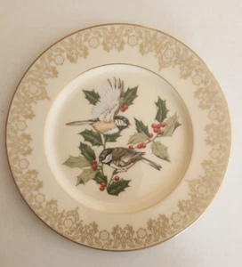 Colección de placas de pájaro de jardín Lenox Chickadee 1988 adorno dorado 8" vintage hecho en EE. UU. - Imagen 1 de 4