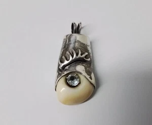 Elk Ivory Silver Pendant with Round Crystal - Picture 1 of 7