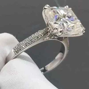3.20Ct Lab Grown IGI/GIA Diamond Wedding Ring 14k Cushion Cut VS1/G White Gold - Picture 1 of 10
