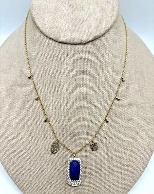 RARITIES 18" Gold & Rhodium Plated Lapis, Diamond & Zircon Drop Necklace - NIB - Image 1 of 4