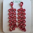 J. Crew Sparkly Waterfall Crystal Drop Dangle Earrings Hot Pink NEW 3.5 Inches
