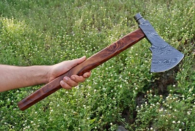 定制手工大马士革钢狩猎斧带皮革保护套,最佳礼物 — 第 1/4 张图片