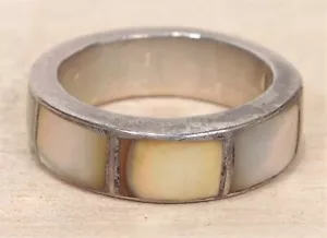 Fantastic Sterling Silver Shell Inlay Size 11 Ring X104A - Picture 1 of 5