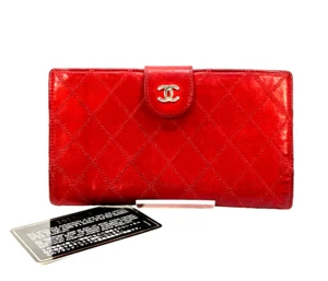 CHANEL Long Wallet Red W Hook Trifold Auth - Picture 1 of 23
