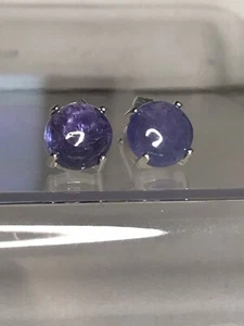 STERLING SILVER NATURAL CABOCHON TANZANITE EARRINGS. 8MM. - Bild 1 von 4