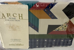 Vtg King Flat Sheet Cabin-Star Quilt-100% Cotton-Multicolor-Rustic Log Cabin NIP - Picture 1 of 5