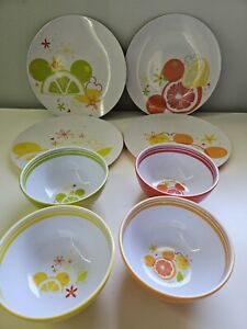 Walt Disney Parks Citrus Plates & Bowls Set of 8 Mickey Mouse Icon Melamine