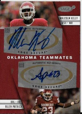 MALCOM KELLY & ALLEN PATRICK OKLAHOMA SOONERS RARE SAGE  SIGNED FOOTBALL CARD - Image 1 of 2