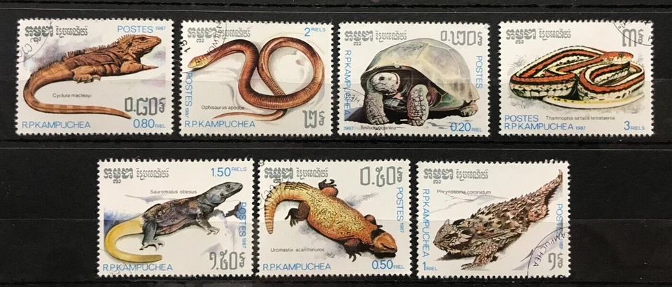 5x Kampuchea - Reptiles / Snakes / Turtle / Fauna  on stamps  - CTO - F106 - Image 1 of 1