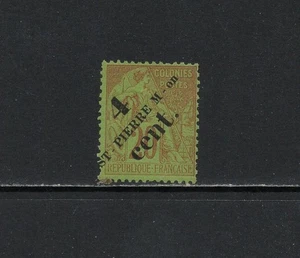 S7807 St. Pierre & Miquelon 1891 4c. auf 20c.   rot/grün papier 1v.   MLH - Bild 1 von 2