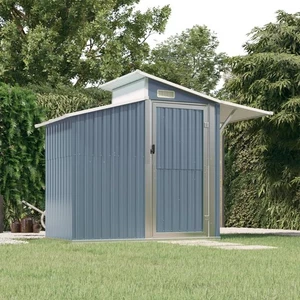 vidaXL Garden Shed Grey 270x130x208.5 cm Galvanised Steel - Picture 1 of 7