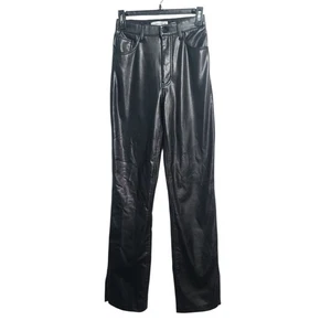 Abercrombie & Fitch Black 90's Straight Ultra High Rise Vegan Pants Size 0 L - Picture 1 of 5